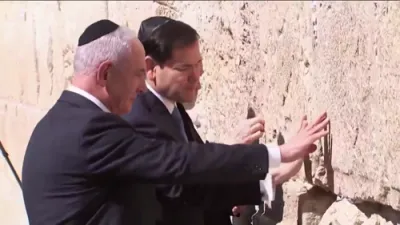 JUST IN: Secretary Rubio Arrives in Israel and Joins Netanyahu and Huckabee at Wall.