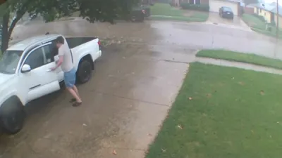 Texas Man Dodges Disaster as Tree Falls Near Truck.