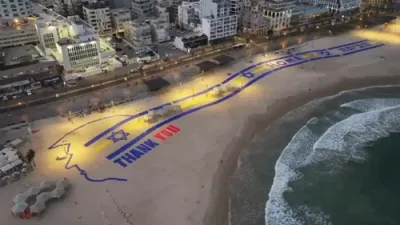 Giant Trump Tribute Unveiled on Tel Aviv Beach.