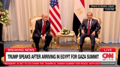 Trump is discussing phase 2 of the peace deal when meeting with al-Sisi in Egypt.