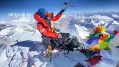 Climber Captures Stunning Drone Footage From Mount Everest's 8,848-Meter Summit.