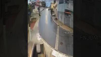 Dramatic CCTV Captures Car Sliding Down Outdoor Stairs in Brazil.