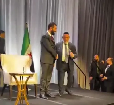 Rabbi Yosef Hamra Blesses Syrian President Ahmed al-Sharaa During Washington Event.