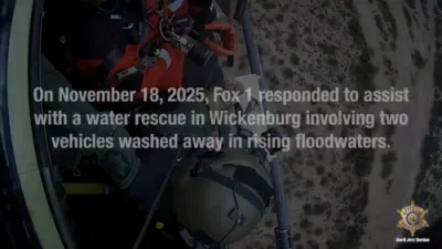 Helicopter Team Saves Three People From Submerged SUV in Raging Flood.