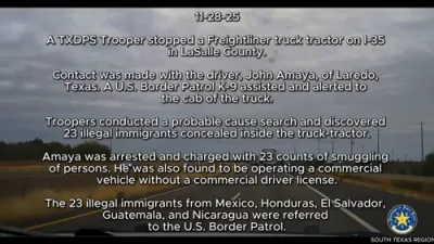 Texas DPS Arrests Driver With 23 Illegal Immigrants in Truck.