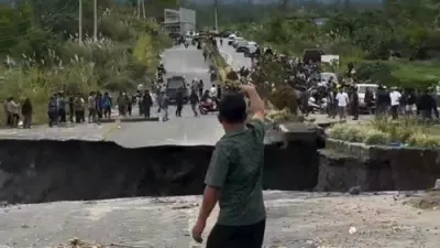 BREAKING: Indonesian Road Collapses After Heavy Flooding.