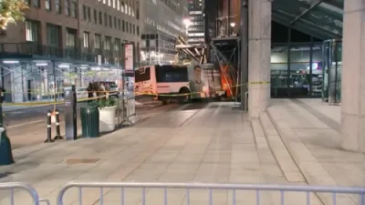 Manhattan Bus Crashes into Scaffolding, Driver Injured.