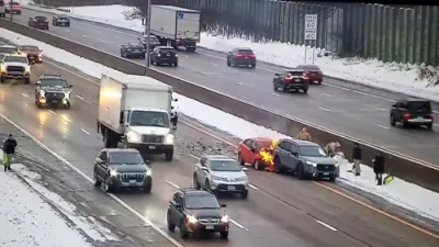 Dashcam Captures Fiery I-694 Collision in Fridley Snowstorm.