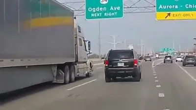 Dashcam Shows Near-Miss Between SUV and Semi on I-88.