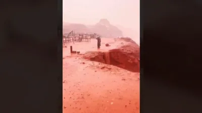 Natural Phenomenon Turns Iranian Beach Deep Red After Rain.