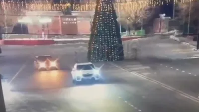Kazakhstan Driver Knocks Over Christmas Tree in Failed Drift.