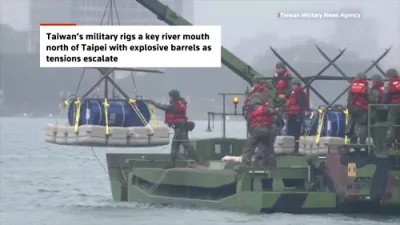 Taiwan Deploys Explosive Barriers as China Intensifies Drills.