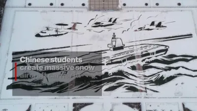 Massive Snow Replica of Chinese Warship Stuns University Campus.