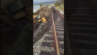 Storm Damage Sends Excavator Off Rail Line in Deadly California Erosion.