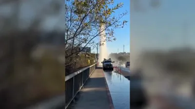 Massive Water Geyser Erupts After Pipe Failure in San Diego.