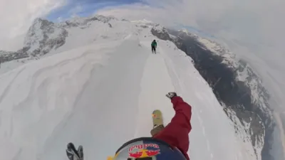 High-Risk Winter Snowboarder Completed Narrow Alpine Pass.