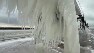 Michigan Lighthouse Transforms Into Massive Ice Monster.