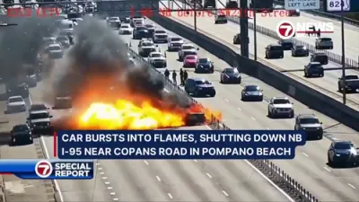 Traffic Cameras Captured the Moment a Car Burst into Flames.