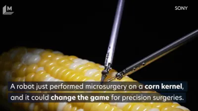 Precision Surgery Breakthrough: Sony's Robot Demonstrates Tiny Stitches on Corn.