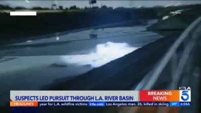 Stolen Car Suspect Captured After L.A. River Chase.