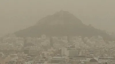 Strong Winds Carry African Sahara Dust Covers Greece.