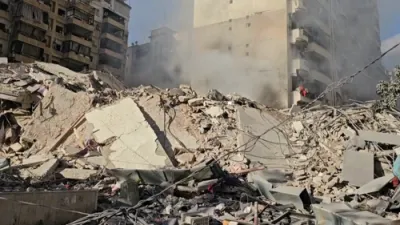 Aftermath Footage Shows Destruction in South Beirut.
