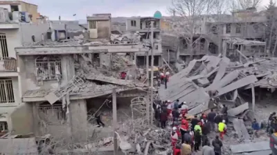Aerial Video Claims Heavy Strike Damage in Western Iran.
