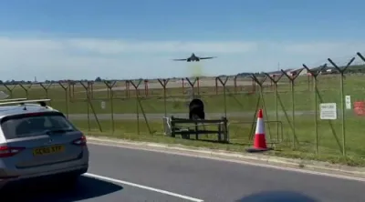 A U.S. Air Force B-1B Lancer took off from RAF Fairford today for a training mission.