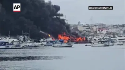 Massive Fire Erupts At Ecuador's Manta Port As Boats Burn And Injuries Reported.