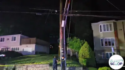 Monsey Faces Power Outages As Fallen Tree Snaps Electrical Pole In Half.
