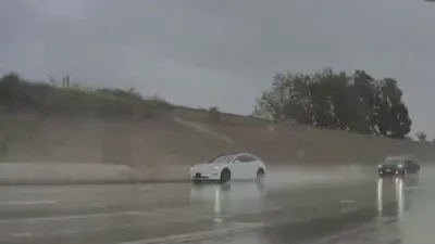 Tesla Driver Regains Control After Terrifying Spin Across Traffic Lanes.