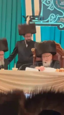 Skverer Rebbe Shlit"a at Chanukas Habayis of Skver Institutions in Montreal, after Shiva for his sister, the Rachmastrivka Rebbetzin A"H, and a Sheva Brachos for his grandson