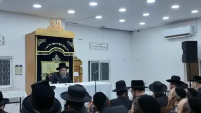 The Skulen Rebbe Shlit"a sings Kah Achsof during his visit in Emanuel