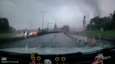 Weak Tornado Tosses Van Like a Toy on Highway.