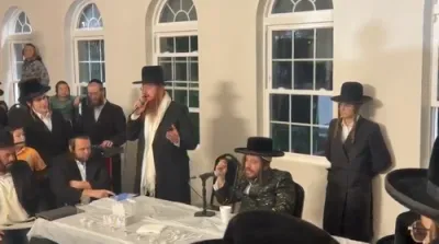 The Kretchnif Kfar Ata Rebbe Shlit"a With Bochurim in Camp, Together With Kumzitzer Avraham Mordechai Schwartz.