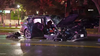 EARLY MORNING CHAOS: Mangled SUV Spills Victims Across Wet Road After Violent Crash Near Franklin Avenue