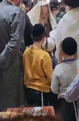 The Toldos Aharon Rebbe Shlit"a Today at a Bris for the Son of One of His Chassidim