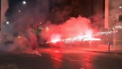 FIREWORKS ERUPT IN TIRANA: Masked Protesters Fire Rockets At Riot Police Lines