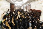 חגיגת הכנסת ספר תורה  להיכל ישיבת עסק התורה  ע"י הרבני הנגיד הרה"ח רבי יואל פליישמאן שליט"א פטרון הישיבה ונדבן הספר  בהשתתפות אדמור"י ורבני העיר שליט"א, מרביצי תורה ותלמידי הישיבה