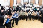 חגיגת הכנסת ספר תורה  להיכל ישיבת עסק התורה  ע"י הרבני הנגיד הרה"ח רבי יואל פליישמאן שליט"א פטרון הישיבה ונדבן הספר  בהשתתפות אדמור"י ורבני העיר שליט"א, מרביצי תורה ותלמידי הישיבה