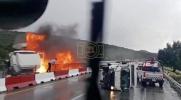 סעקונדעס פונעם טויט: א מאן שפרינגט אריבער די הייוועי דיוויידער ווען א קרעין גייט אויף אין פלאמען