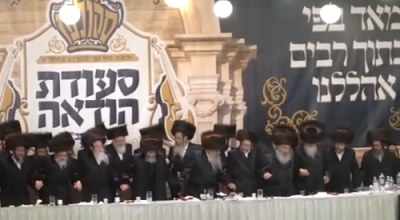 סעודת הודאה מוצש"ק נחמו בחצר הקודש סקולען 