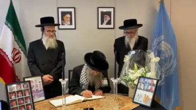 אנטי-ציוניסטישע רבנים דרוקן אויס סאלידאריטעט מיט איראן ביי איראנע מיסיע צו די יו-ען