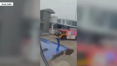 א ריזן בינען שטאק האלט אויף דאס הייבן פון א אינדיגא פליגער אין אינדיע 