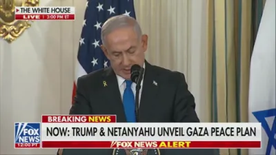 ביבי נתניהו מיט א ווארענונג צו כאמאס נאך זיין מיטינג מיט טראמפ אינעם ווייסן הויז 