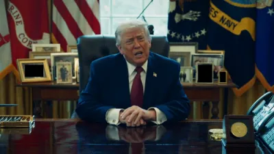 פרעזידענט טראמפ מיט א מעסעדזש שטייענדיג פאר אמעריקע צייכנט אפ 250 יאר