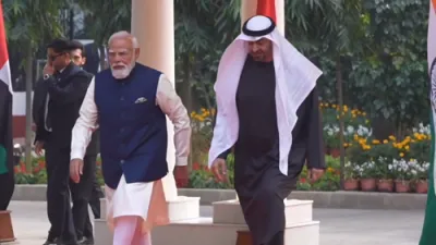 אינדיע און די פאראייניגטע אראבישע עמיראטן מאכן שטערקער זייערע באציאונגען ווען די פירער טרעפן זיך אין ניו דעלי.