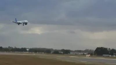 א ערעפלאן קען נישט געהעריג לאנדן צוליב די שטארקע ווינטן