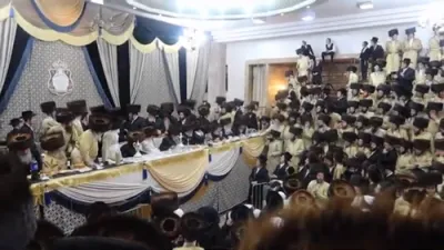 כ"ק אדמו"ר מתולדות אהרן שליט"א קומט אריין צו א חתונה פון א אייניקל 