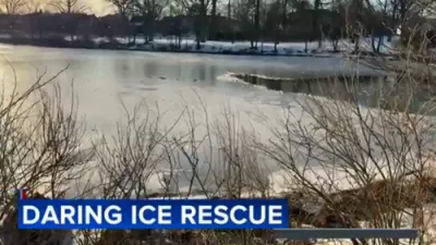 טינעידזשער און FDNY פייערלעשער ראטעווען קינד פון אייזיגע טייך.